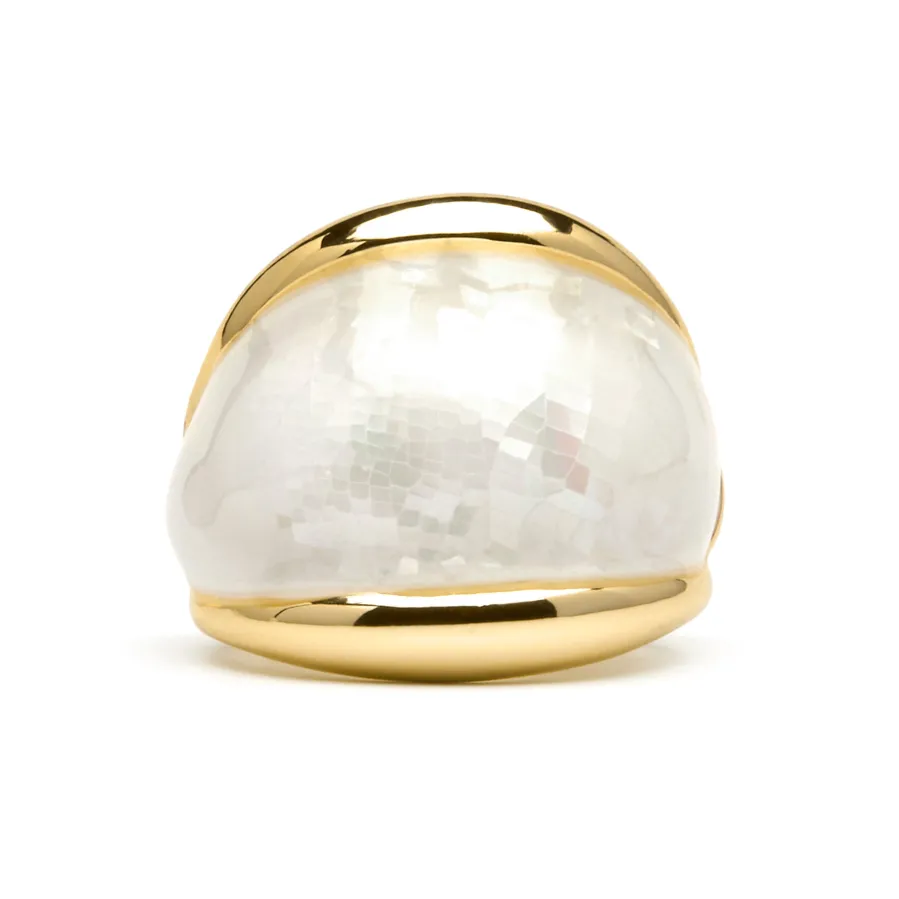 Anillo Lingo de Madreperla Blanca acabado oro amarillo de 18k