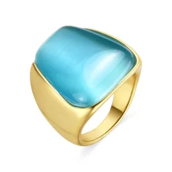 Anillo Sauri de Ojo de Gato Verde acabado oro amarillo de 18k