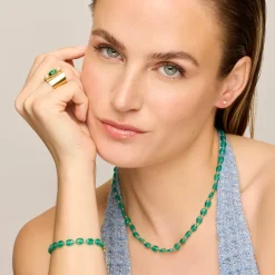 Collar acabado oro amarillo de 18k y Ojo de Gato Verde - Gorai