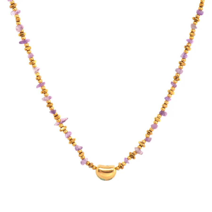 Collar acabado oro amarillo de 18k y Amatista Natural - Tarthae