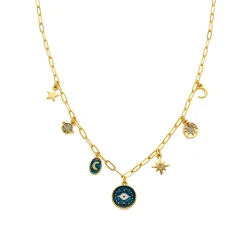 Collar acabado oro amarillo de 18k y Resina Azul - Wiwik