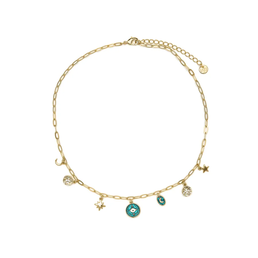 Collar acabado oro amarillo de 18k y Resina Azul - Wiwik