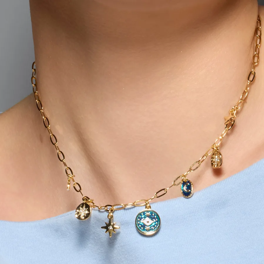 Collar acabado oro amarillo de 18k y Resina Azul - Wiwik