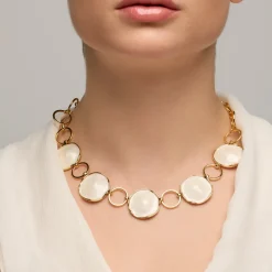 Collar acabado oro amarillo de 18k y Lacado Blanco - Huldio