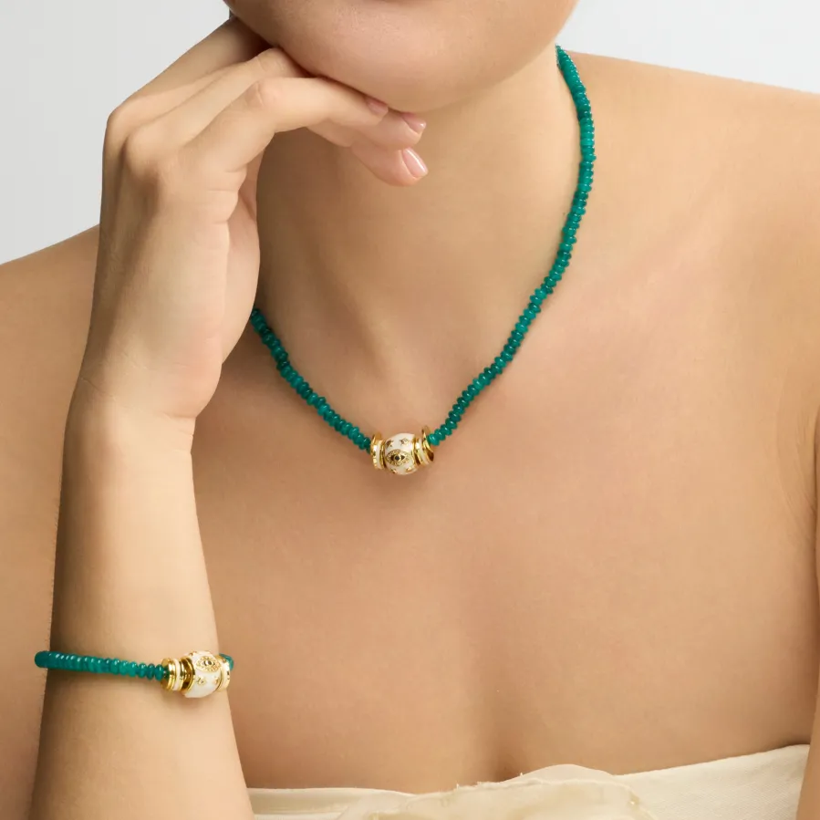 Collar acabado oro amarillo de 18k y Jade Verde - Hamco