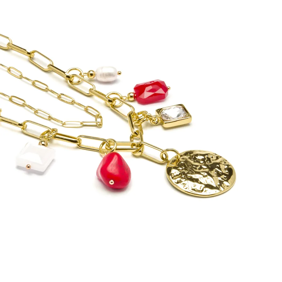Collar acabado oro amarillo de 18k y Coral - Lyho