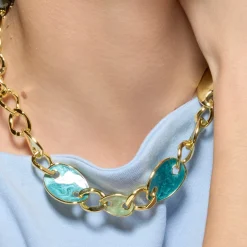 Collar acabado oro amarillo de 18k y Lacado Azul - Makan