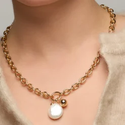 Collar acabado oro amarillo de 18k y Perla Blanca - Rinwe