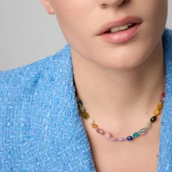 Collar acabado oro amarillo de 18k y Multicolor Piedra Natural - Umavi