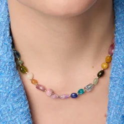 Collar acabado oro amarillo de 18k y Multicolor Piedra Natural - Umavi