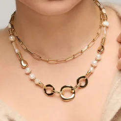 Collar acabado oro amarillo de 18k y Perla Blanca - Diriki
