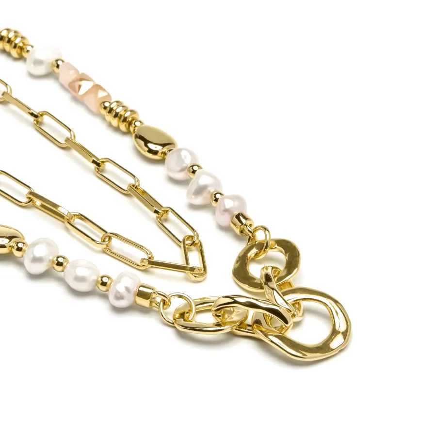 Collar acabado oro amarillo de 18k y Perla Blanca - Diriki