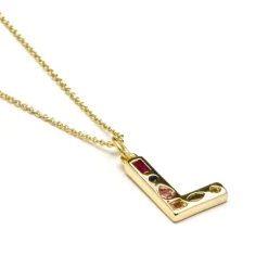 Collar con Circonita Multicolor acabado oro 18k - Alphabet