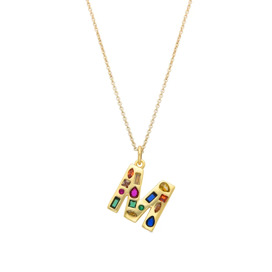 Collar con Circonita Multicolor acabado oro 18k - Alphabet