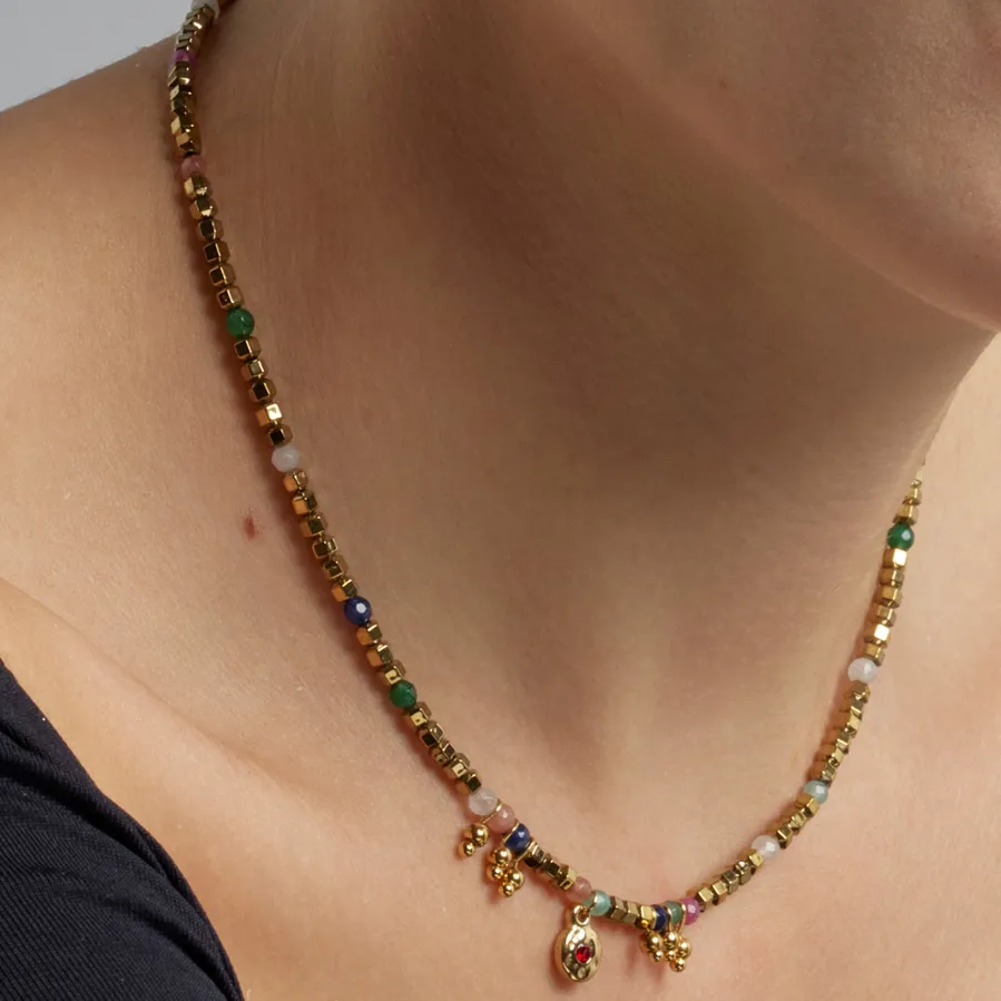 Collar con Cristal Multicolor acabado oro 18k - Damya