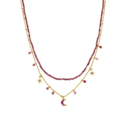 Collar con Cristal Rosa acabado oro 18k - Ethal