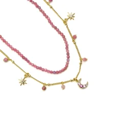Collar con Cristal Rosa acabado oro 18k - Ethal