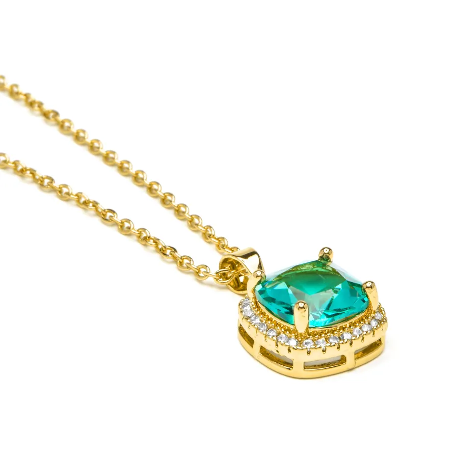 Collar con Cuarzo Hidrotermal Verde Paraiba acabado oro amarillo 18k - Kada