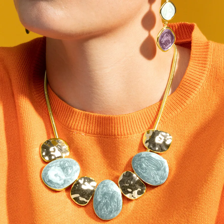 Collar con Lacado Azul acabado oro 18k - Gori