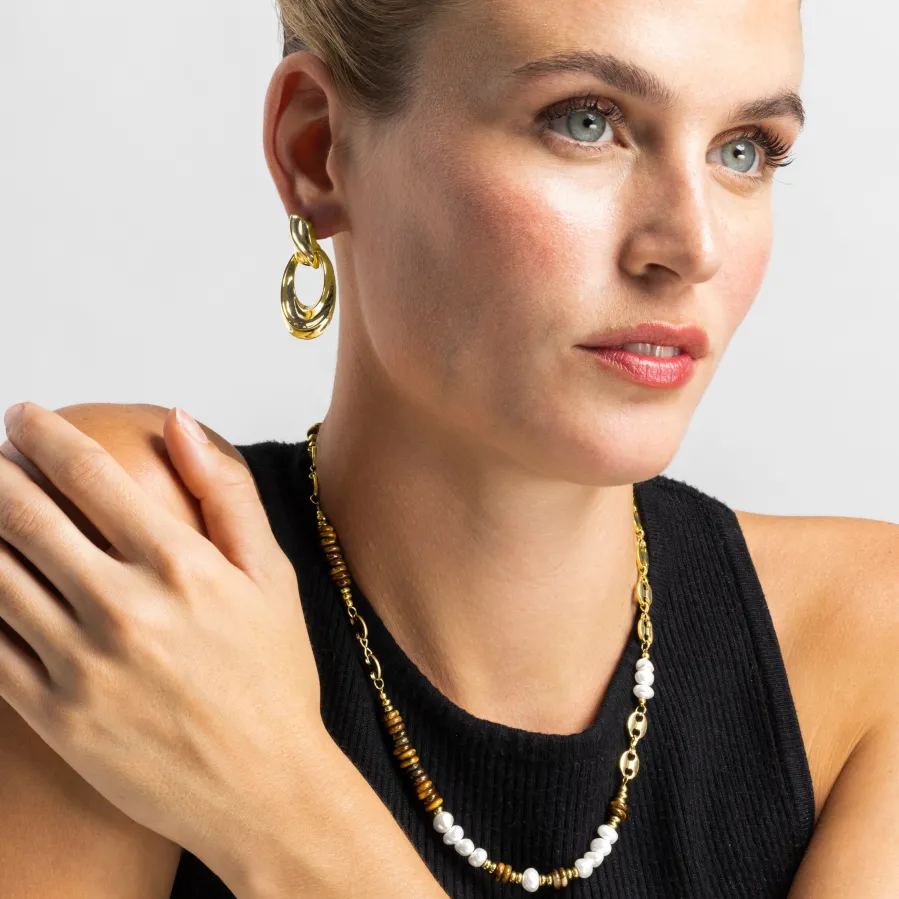 Collar con Ojo de Tigre acabado oro 18k - Kimbalbo
