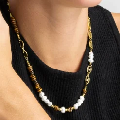 Collar con Ojo de Tigre acabado oro 18k - Kimbalbo