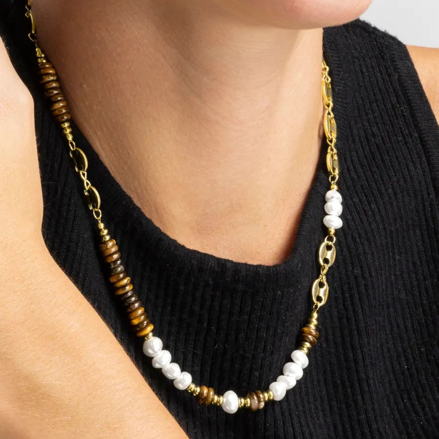 Collar con Ojo de Tigre acabado oro 18k - Kimbalbo