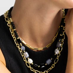 Collar con Resina Negra acabado oro 18k - Nyste