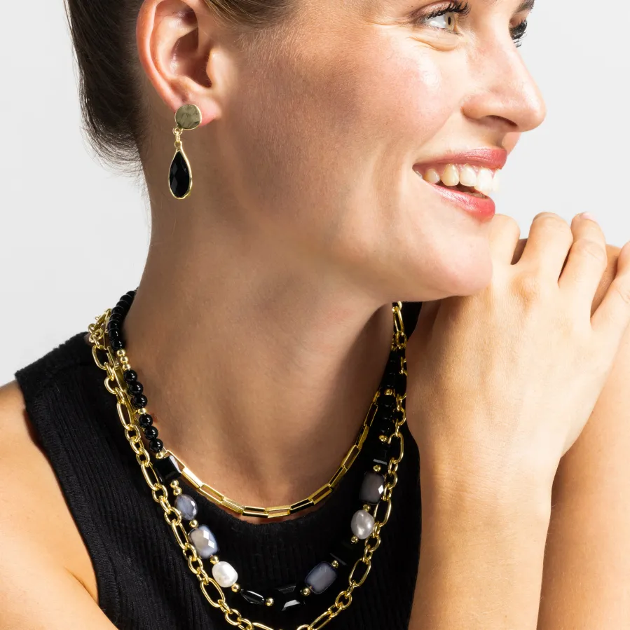 Collar con Resina Negra acabado oro 18k - Nyste