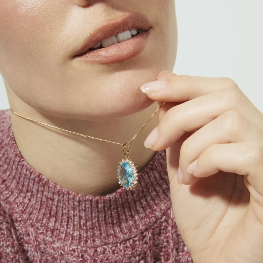 Collar de Circonita Aguamarina acabado en oro rosa de 18k - Huape