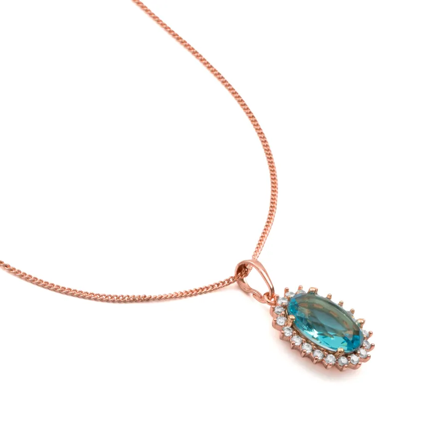 Collar de Circonita Aguamarina acabado en oro rosa de 18k - Huape