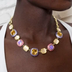 Collar de Circonita Multicolor acabado en oro amarillo 18K - Drogolo
