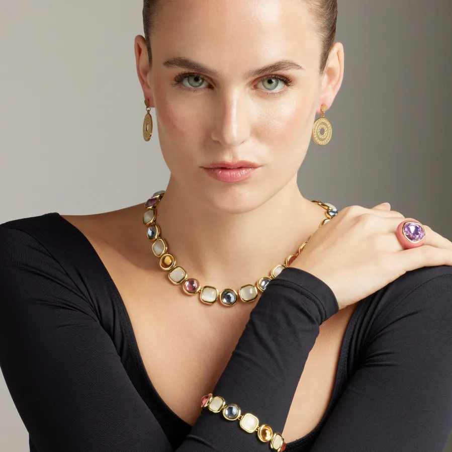 Collar de Cristal Multicolor acabado en oro amarillo 18K - Mantis