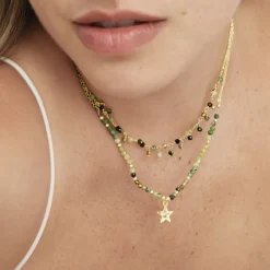 Collar de Cristal Verde acabado en oro amarillo 18K - Awulf