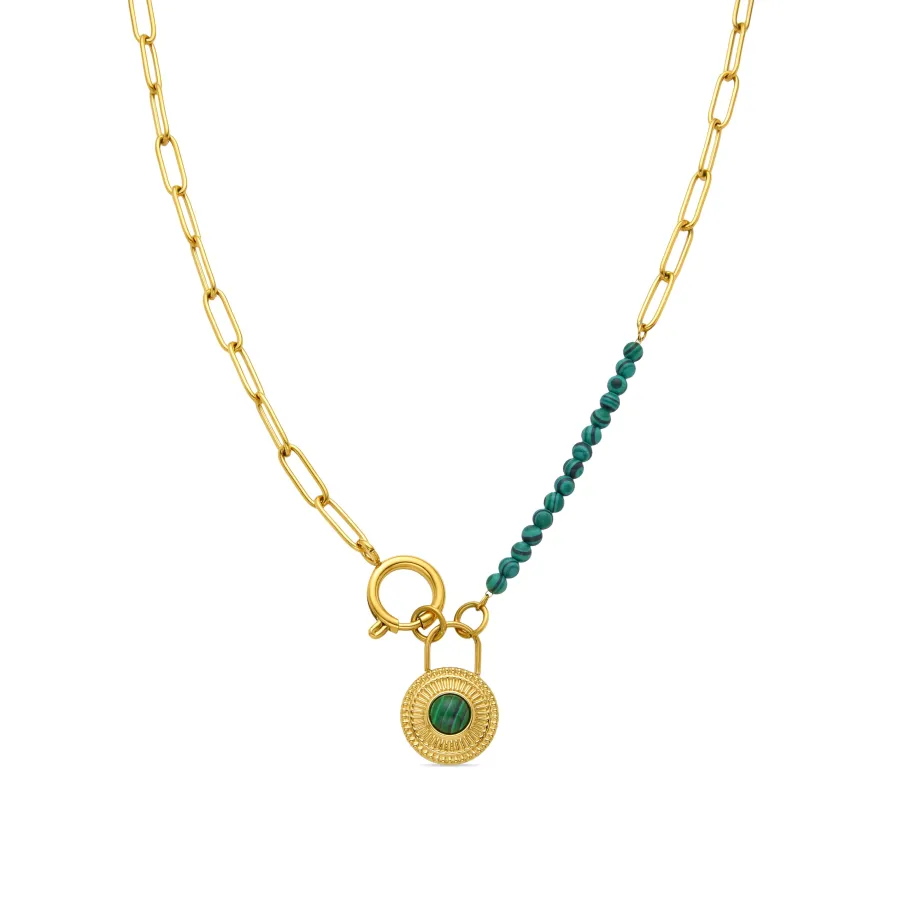 Collar de Malaquita acabado en oro amarillo 18K- Mossir