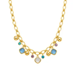 Collar de Ojo de Gato Azul acabado en oro amarillo de 18k - Mankao