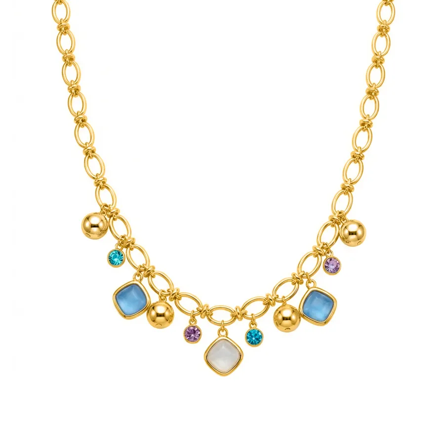 Collar de Ojo de Gato Azul acabado en oro amarillo de 18k - Mankao