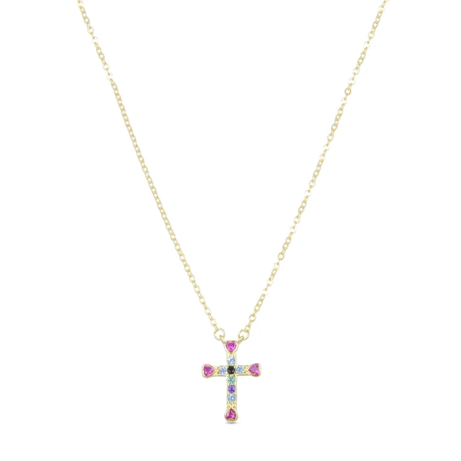 Collar de Plata de Ley 925 con Circonita Multicolor acabado en oro amarillo 18K - Syke