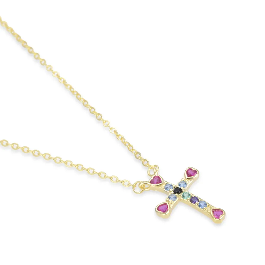 Collar de Plata de Ley 925 con Circonita Multicolor acabado en oro amarillo 18K - Syke