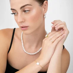 Collar de Plata de Ley 925 con Perla Blanca acabado en oro amarillo 18K - Kipepeo