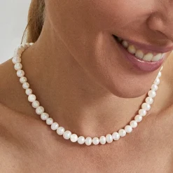 Collar de Plata de Ley 925 con Perla Blanca acabado en oro amarillo 18K - Kipepeo