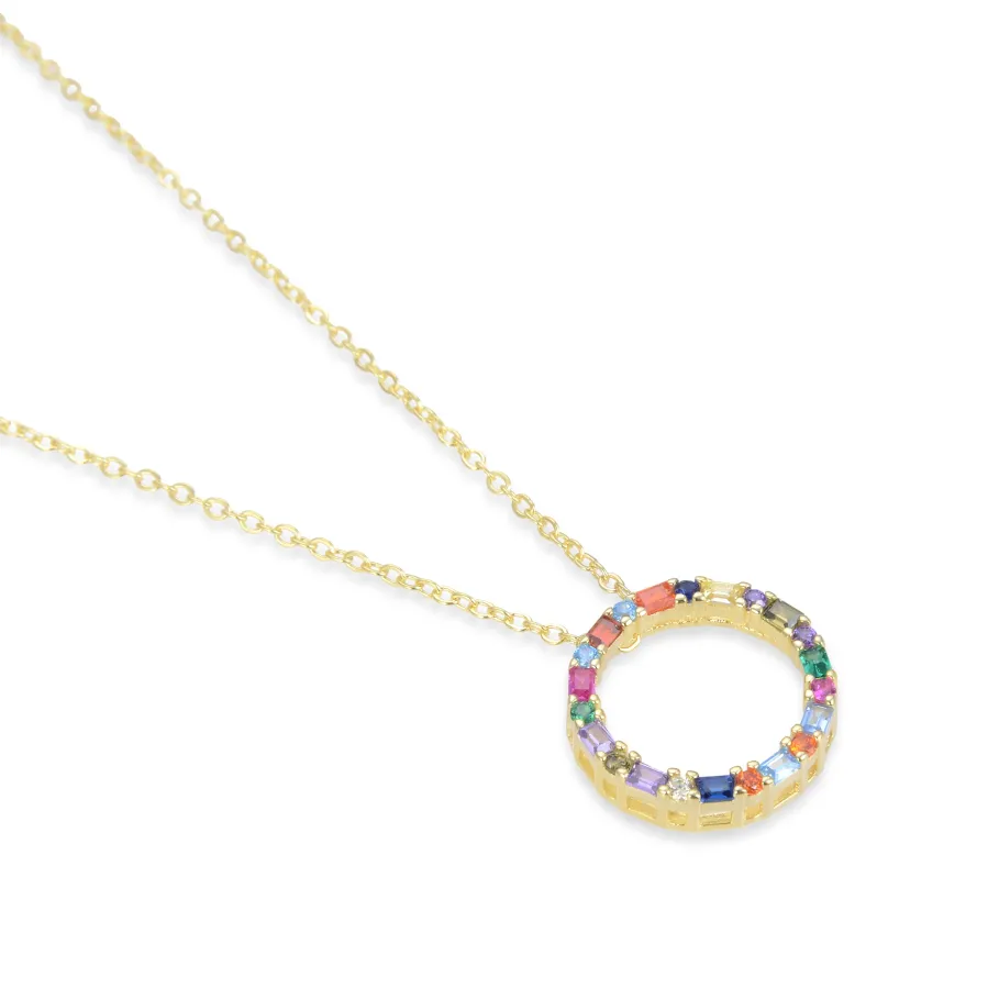Collar de Plata de Ley 925 con Circonita Multicolor acabado en oro amarillo 18K - Hrius