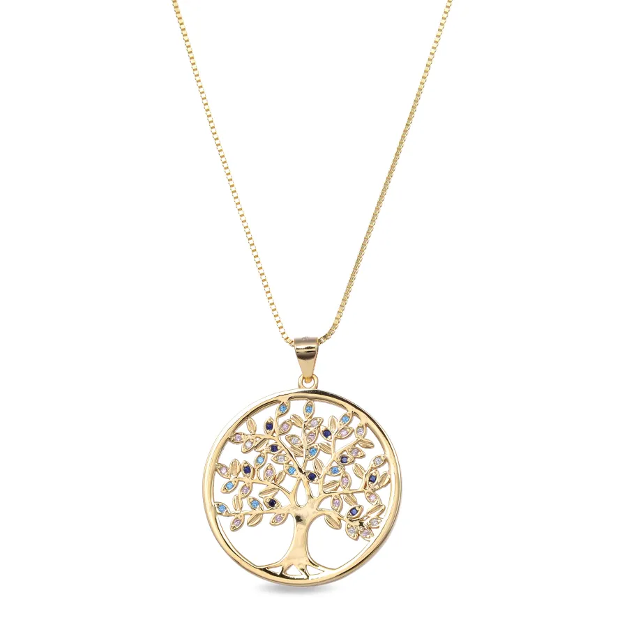 Collar de Plata de Ley 925 con Circonita Multicolor acabado en oro amarillo 18K - Apriu