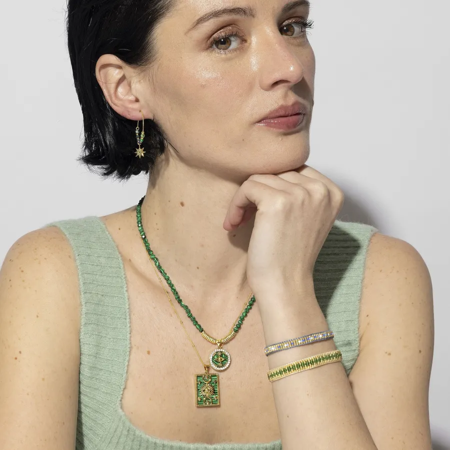 Collar de Plata de Ley 925 con Malaquita acabado en oro amarillo 18K - Locare