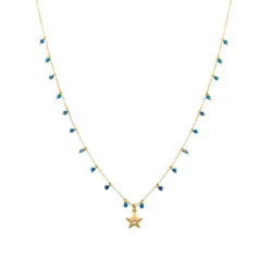 Collar de Plata de Ley 925 con Cristal Azul Oscuro acabado en oro amarillo 18K - Zysuo