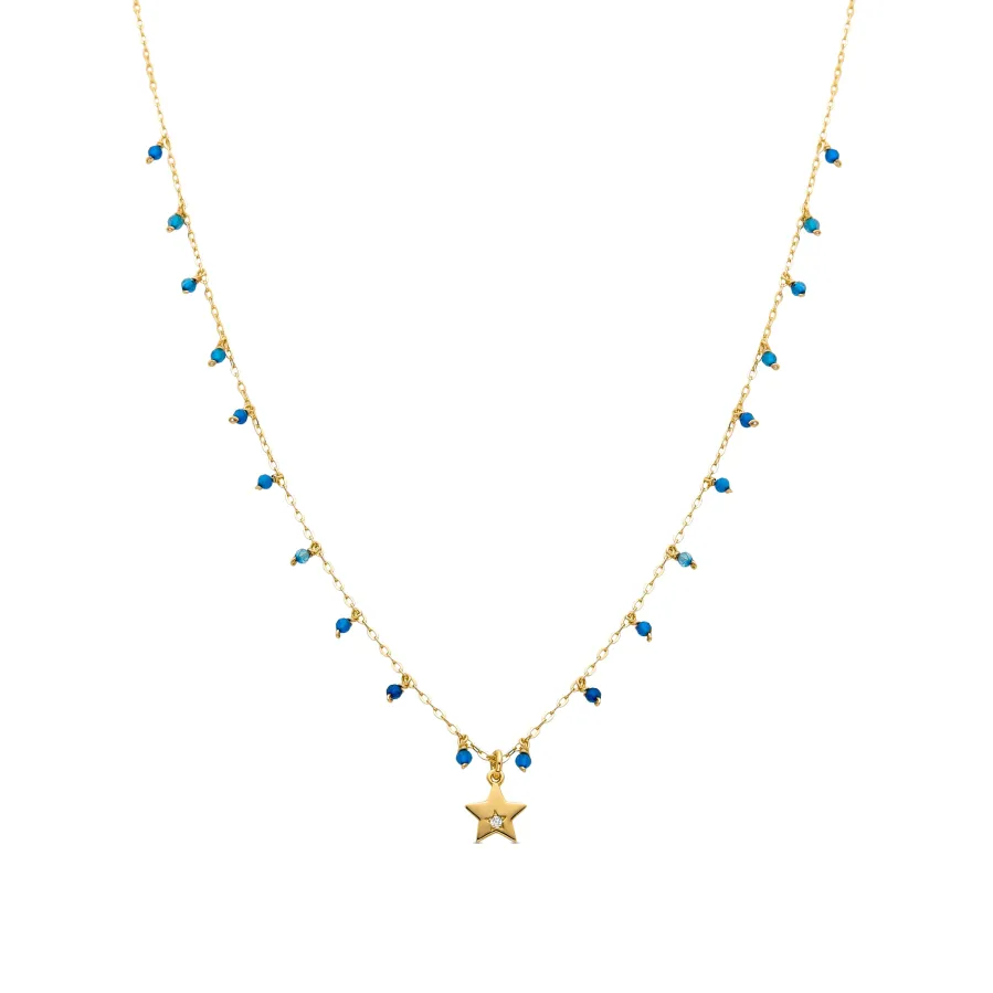 Collar de Plata de Ley 925 con Cristal Azul Oscuro acabado en oro amarillo 18K - Zysuo