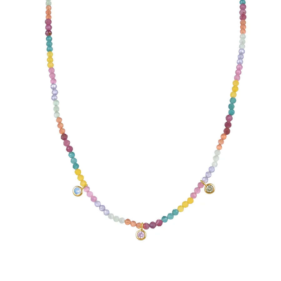 Collar de Plata de Ley 925 con Circonita Multicolor acabado en oro amarillo 18K - Ruane