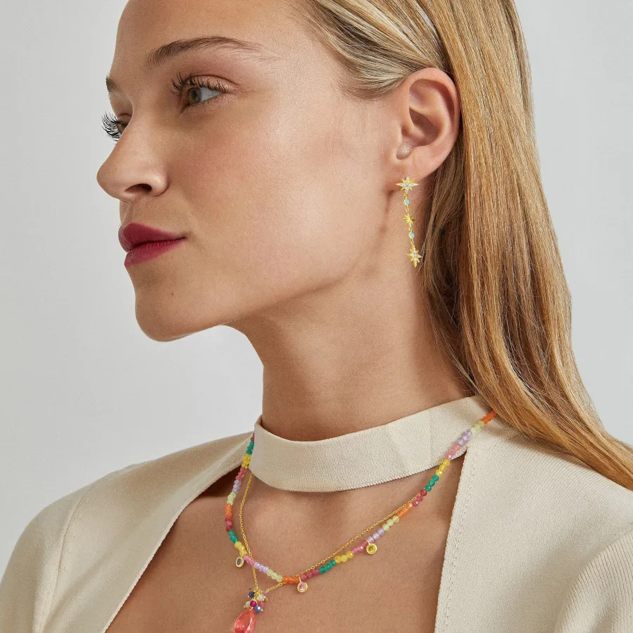 Collar de Plata de Ley 925 con Circonita Multicolor acabado en oro amarillo 18K - Ruane