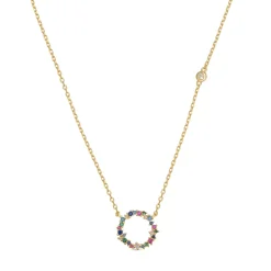 Collar de Plata de Ley 925 con Circonita Multicolor acabado en oro amarillo 18K - Thilak