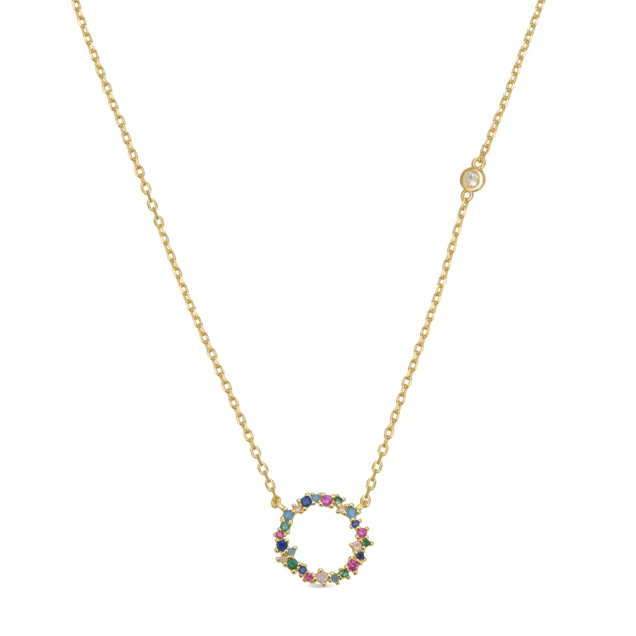 Collar de Plata de Ley 925 con Circonita Multicolor acabado en oro amarillo 18K - Thilak
