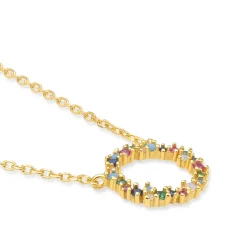 Collar de Plata de Ley 925 con Circonita Multicolor acabado en oro amarillo 18K - Thilak